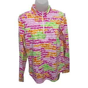 Icikuls Long Sleeve Mesh Multi Colored Mock Neck Quick Dry Outdoors Top Size L